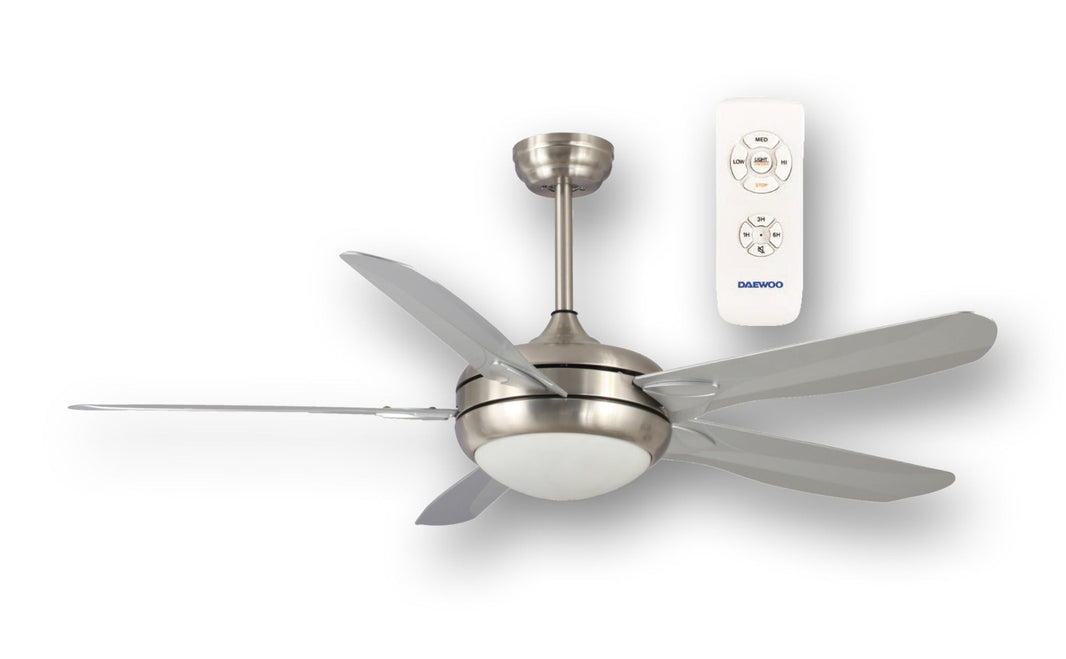 Daewoo 220 volt ceiling fan Nickel with LED light remote 5 blades 220v 240 volts 50 hz DE - 56CFB01 - 220 - Electronics