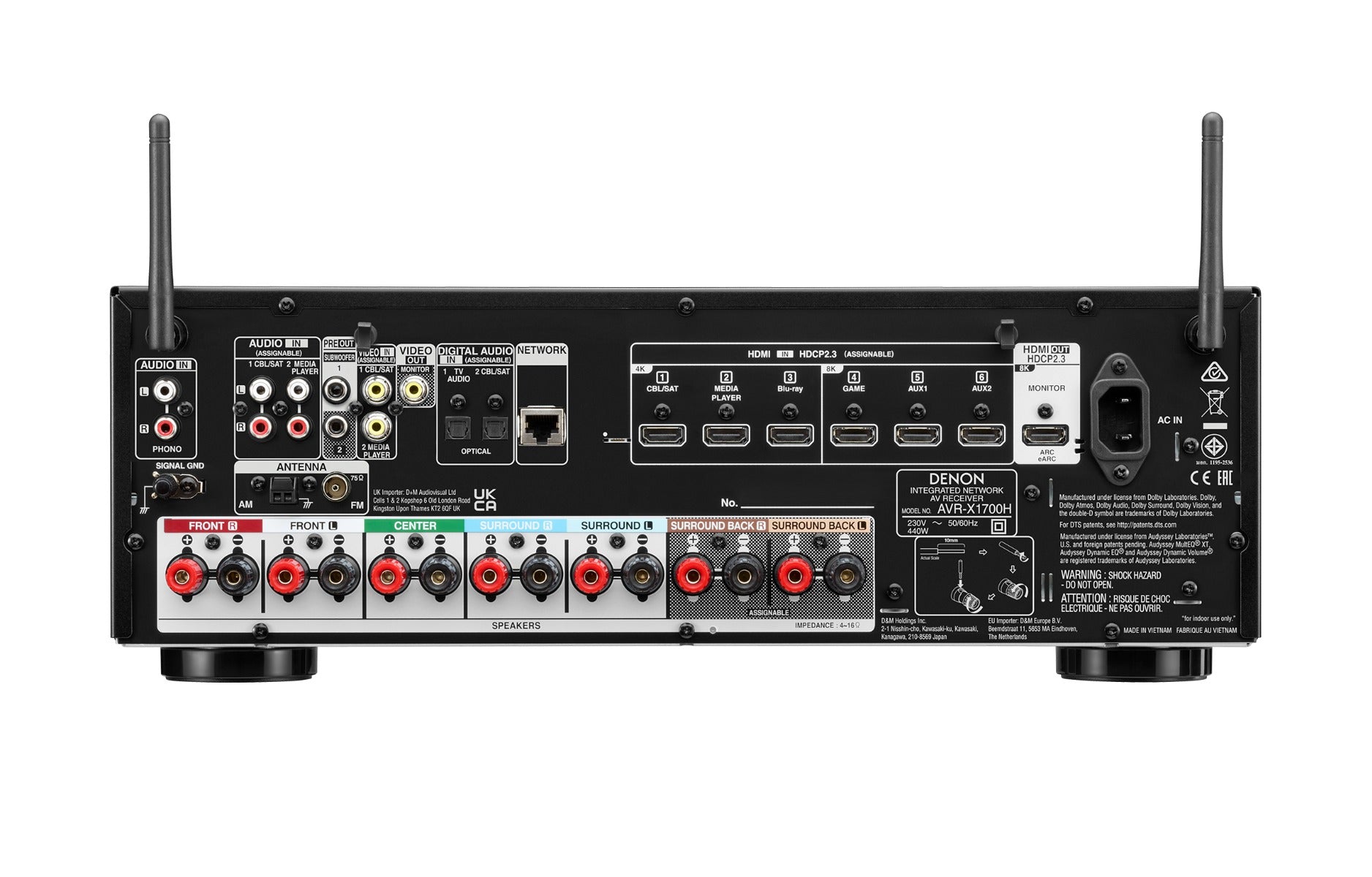 Denon AVR - X1700H 220 volt AV Receiver Amplifier 7.2 Channel 8k Bluetooth HEOS 220v 240 volt - 220 - Electronics