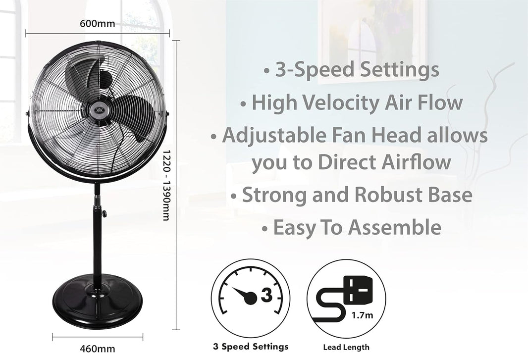 Dynastar Heavy Duty 20 inch 220 volt Fan powerful with height and speed adjustment PremIairEH1864 Fan 220v 240 volt - 220 - Electronics