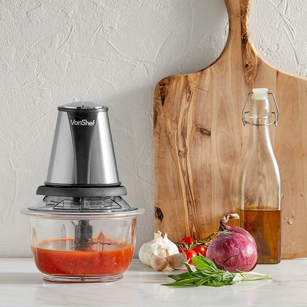 Vonshef 220 volt Mini Chopper 400 Watts 1.2 liter 5 - CUP Glass Bowl Chopper Blender 2000068 220v 240 volt 50 hz - 220 - Electronics