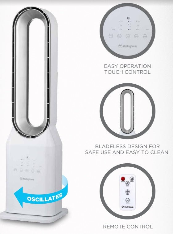 Westinghouse WSFBL04 Pedestal Bladeless Fan Floor Standing 220v 240 volts 50 HZ with Oscillation 3 speed with Remote Control - 220 - Electronics