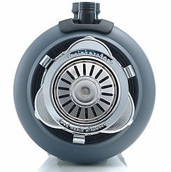 Insinkerator Evolution 100 Garbage Disposal unit in gray color, bottom view.