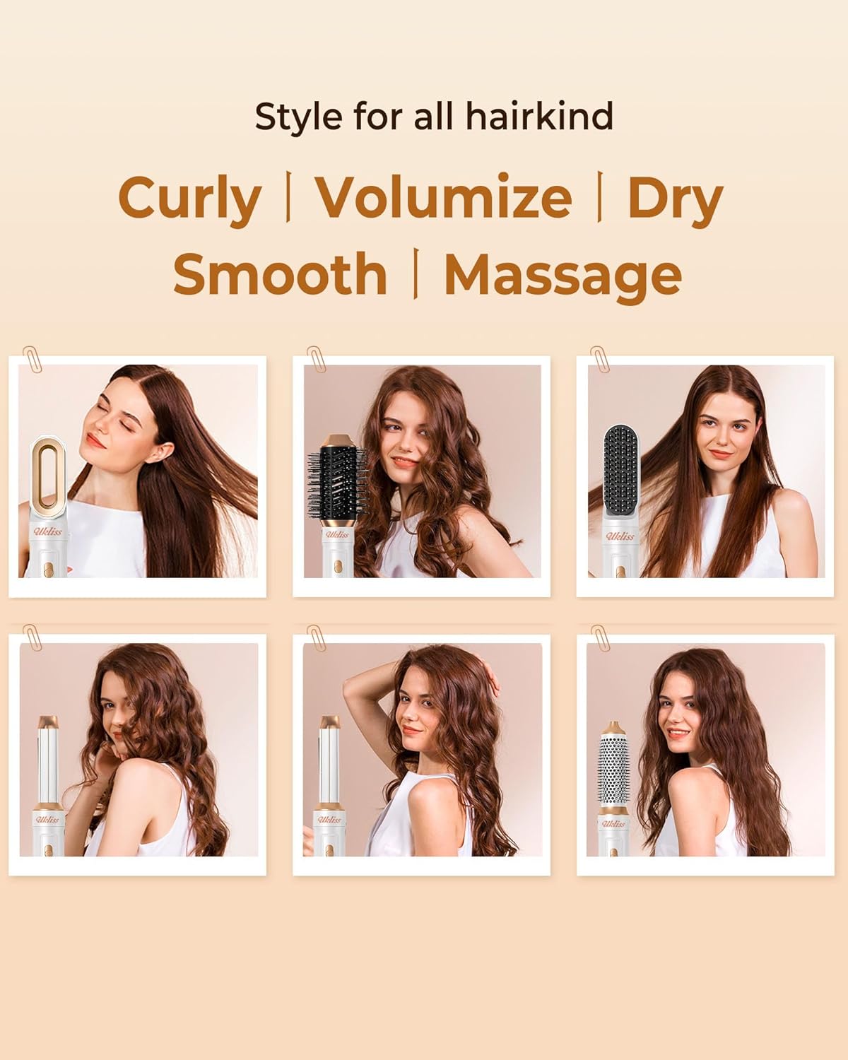 220v Hair dryer PRO-UKLIS 6 in 1 Hair Styler, Hair Dryer Brush & Airstyler with Automatic Hair Curler, Hair Straightener, Thermal Brush, Hot Airbrush complete styler kit model WK622W220v - 220v volt electronics