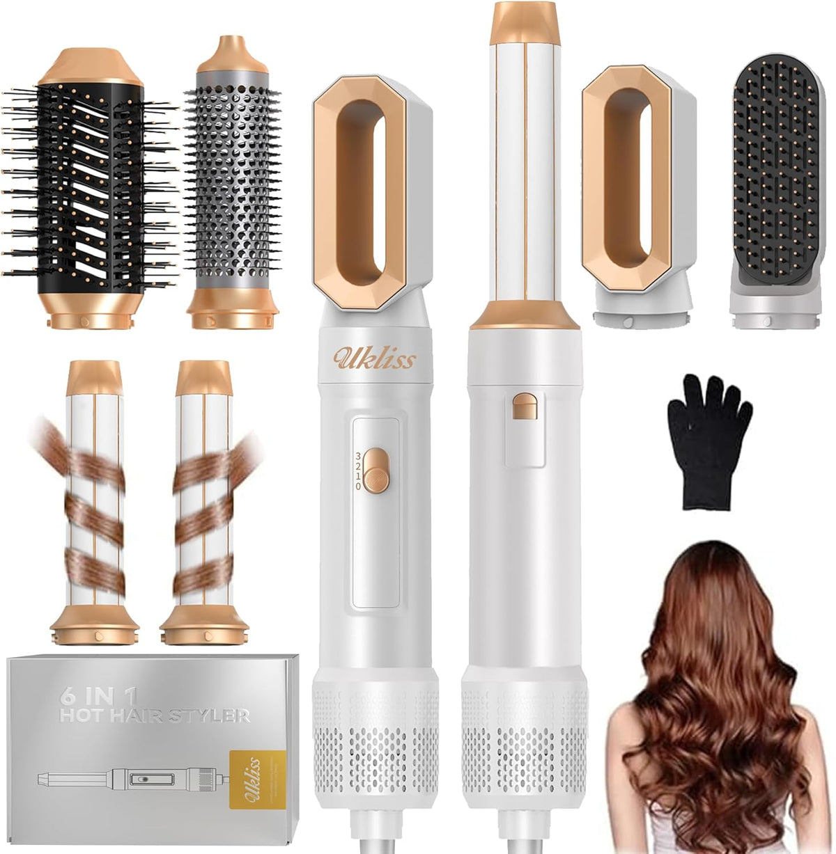 220v Hair dryer PRO-UKLIS 6 in 1 Hair Styler, Hair Dryer Brush & Airstyler with Automatic Hair Curler, Hair Straightener, Thermal Brush, Hot Airbrush complete styler kit model WK622W220v - 220v volt electronics