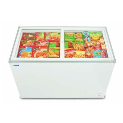 Dynastar 220 Volt Glass Top chest display Freezer 310 Liter Sliding Door Chest Freezer 220V 50Hz EGT310FOD