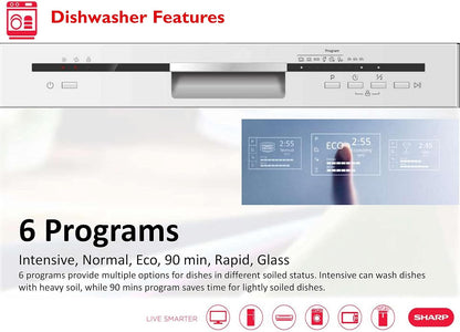 Sharp 220 Volt Dishwasher 12 Place Settings 6 Programs 220V 50Hz QWMB612 Stainless Steel