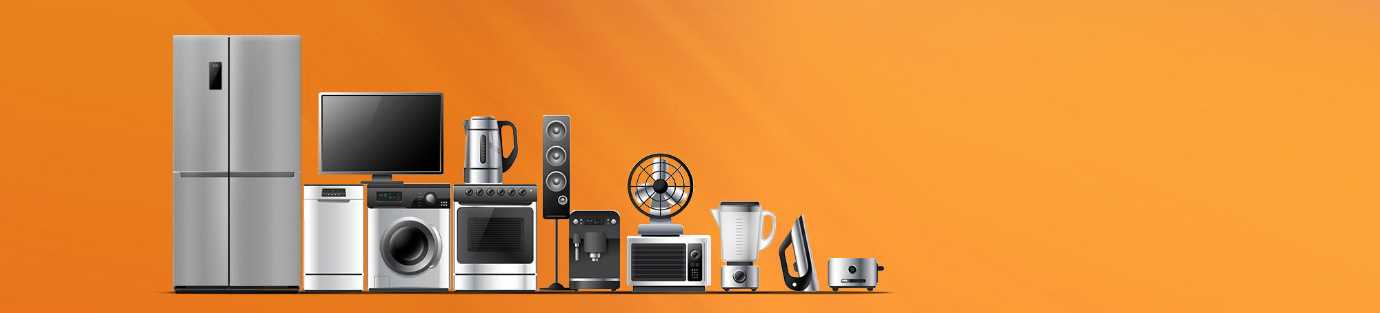 Assorted home appliances on an orange background