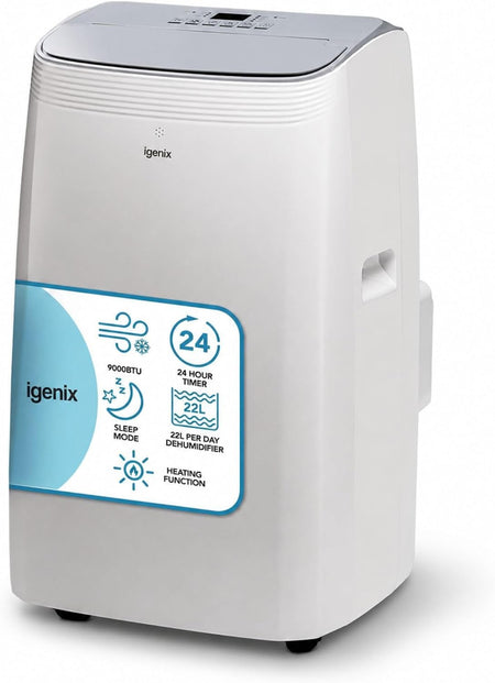 Igenix 220v Portable Air Conditioner 9,000 BTU 4 in 1 Cooling, Heating & Dehumidifier 220 volts 50 hz IGAC03009W220v