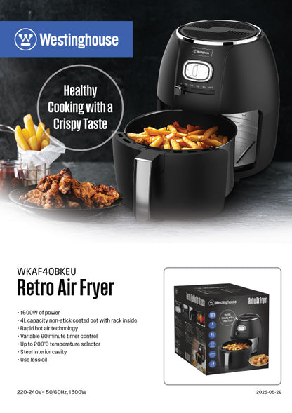 Westinghouse 220v Air Fryer 4 liter size 220 Volt airfryer (WKAF40BKEU220)