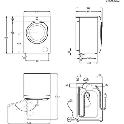 AEG 220 volts steam washer dryer combo 220v 240 volt 9 kg washer 5 kg dryer combo 50 hz for use overseas model LWR7195220v - 220 - Electronics