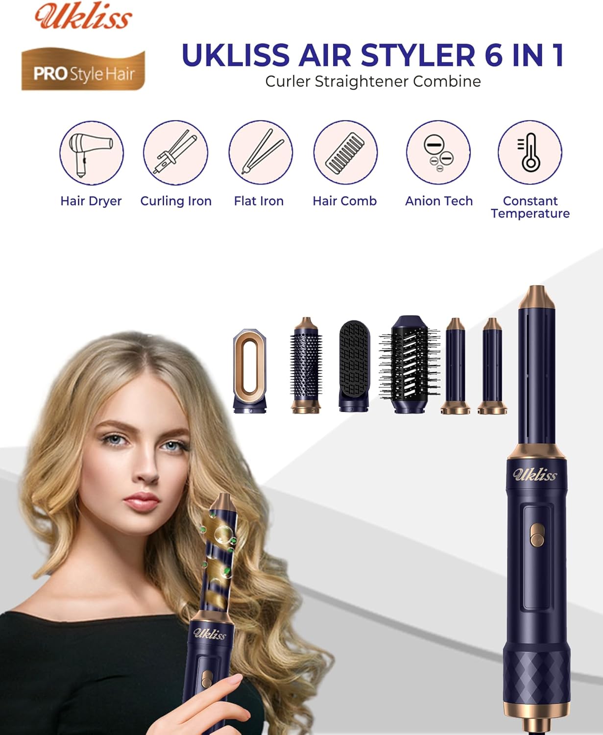 Airstyler with Automatic Hair Curler, Hair Straightener, Thermal Brush, Hot Airbrush complete styler kit model WK622W - 220v volt electronics