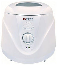 Alpina SF4007 220 Volt Deep Fryer, white color, with a visible temperature control knob and branding on the front.