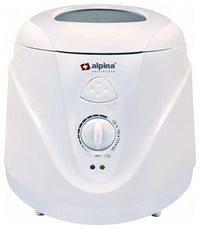 Alpina SF4007 220 Volt Deep Fryer, white color, with a visible temperature control knob and branding on the front.