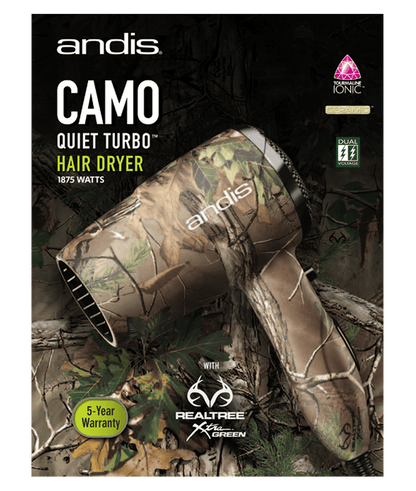 Andis Camo Quiet Turbo 1875W Tourmaline Ionic Hair Dryer 110 220 240 Volts 50/60 Hz - 220 - Electronics