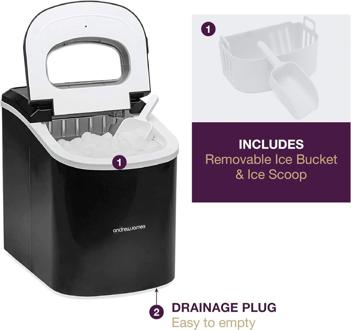 Andrew James 220 volt ice maker Countertop Ice cube maker 2.2 Liter 12KG in 24 Hours ice maker BLACK 220v 50hz 240 volts 50 hz - 220 - Electronics