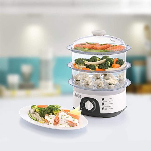Black & Decker 220 volt steamer HS6000 10 liter 3 tier White food steamer 220v 240 volts 50 hz - 220 - Electronics