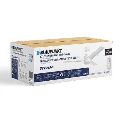 Blaupunkt Designer 220v 52" Ceiling Fan with LED Light & Remote, White — 220 Volt (BKCFLW9852220v) - 220v volt electronics