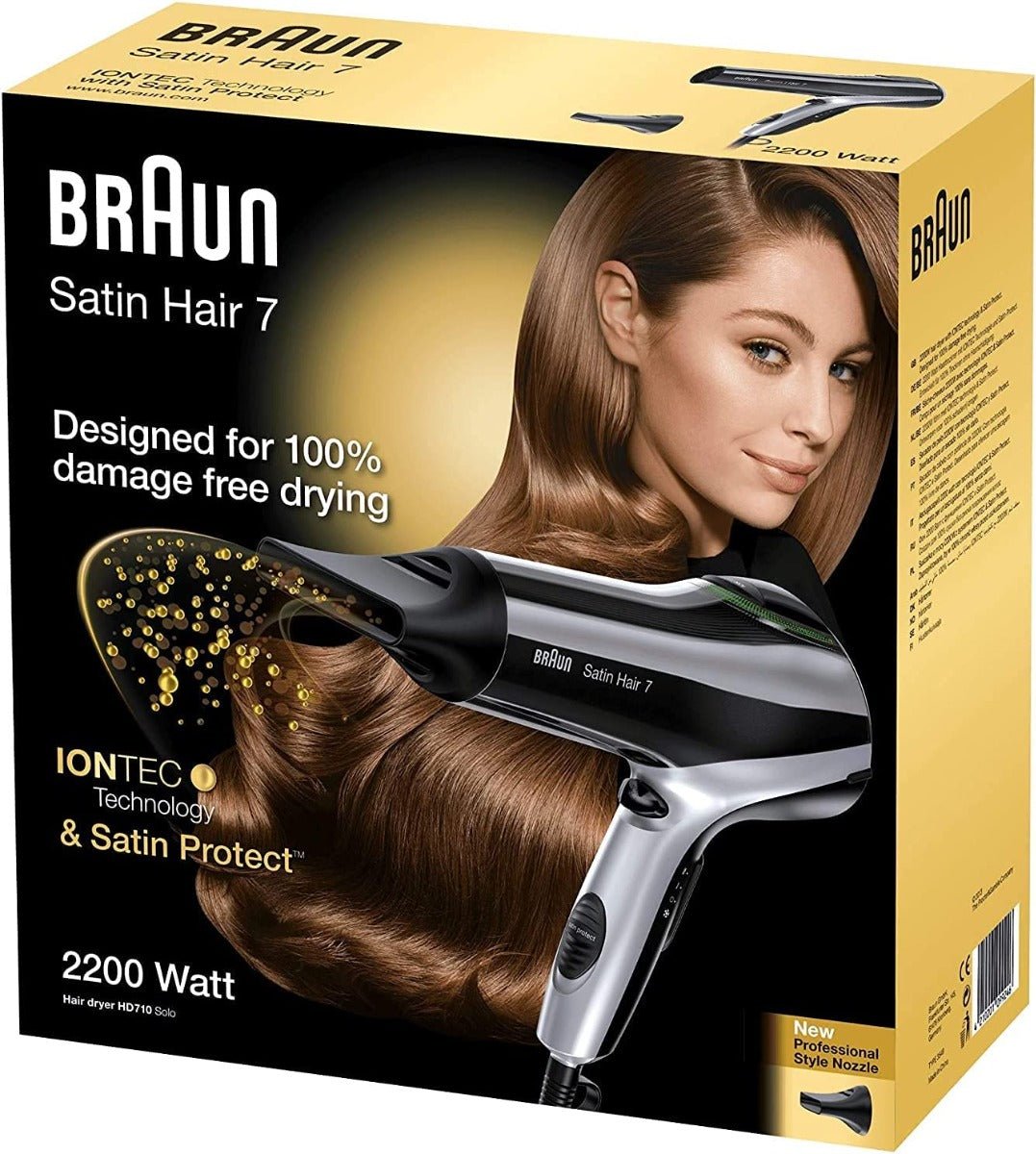 Braun HD710 Satin Hair 7 IONTEC Hair Dryer with Satin Protect 2200 watts 220 v 240 volts 50 hz - 220 - Electronics