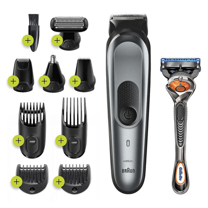 Braun MGK7321 220v 10 - in - 1 Face & Head, Beard Trimmer Hair Clipper Styling Kit with Gillette Razor 220 volt Euro plug - 220v volt electronics