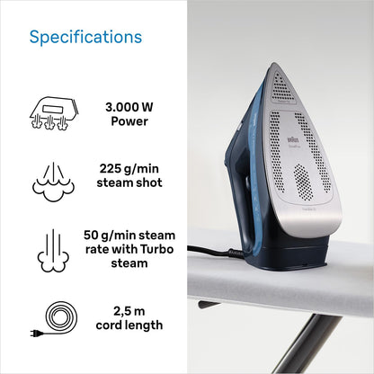 Braun SI7160BL 220V Professional Steam Iron – Heavy Duty 3000W Clothes Iron for International Use 220 volt - 220v volt electronics