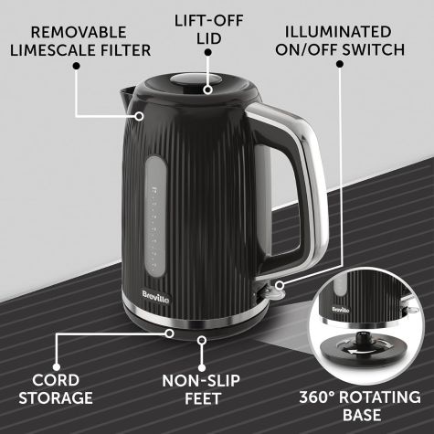 Breville 220 volts kettle black Fast Boil Black and Silver color 3kW 1.7 liters 220v 240 volt VKT221220v - 220 - Electronics