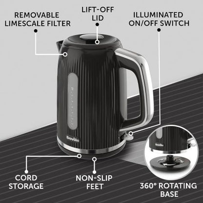Breville 220 volts kettle black Fast Boil Black and Silver color 3kW 1.7 liters 220v 240 volt VKT221220v - 220 - Electronics