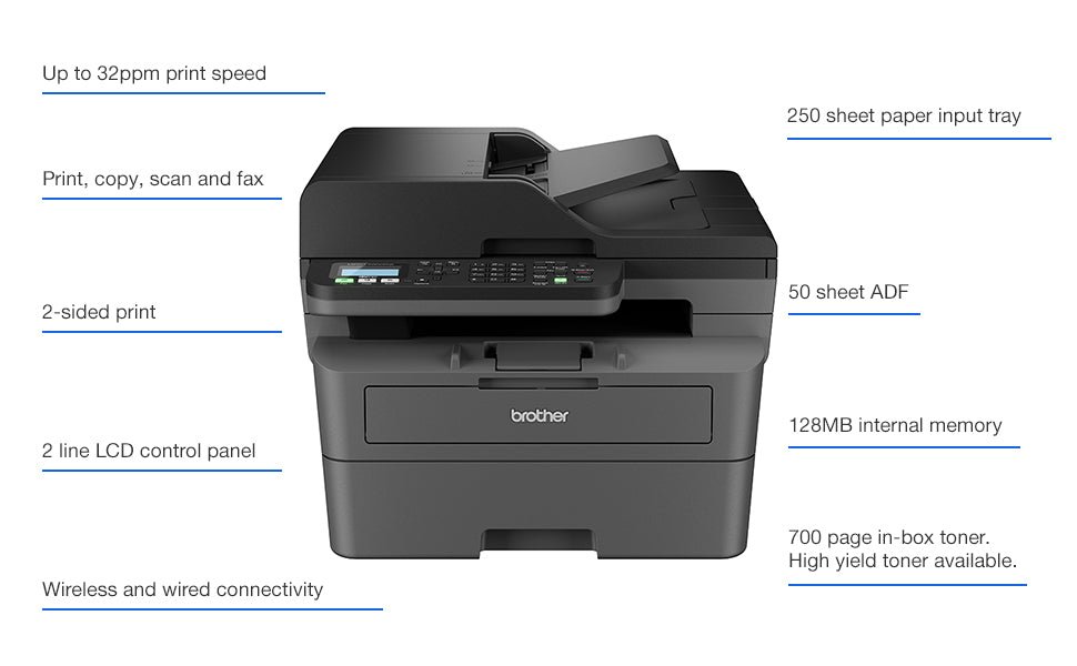 Brother 220 volts laser printer copier scanner copy print scan all in one Multi function center MFCL2835DW220v 220v 240 volt 50 hz - 220 - Electronics