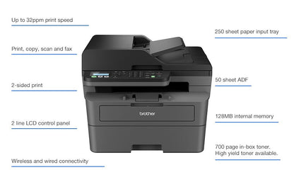 Brother 220 volts laser printer copier scanner copy print scan all in one Multi function center MFCL2835DW220v 220v 240 volt 50 hz - 220 - Electronics