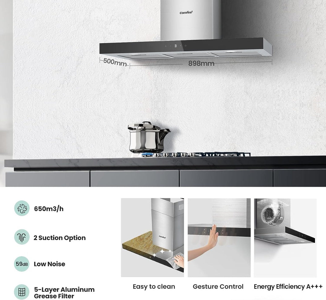 Comfee KWH90TSHM77 220 volts 36 inch range hood extractor fan recirculating and ducted 90cm - 220 - Electronics