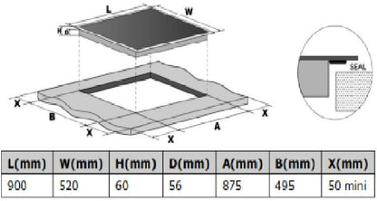Culina 220 volt induction cooktop 90 cm electric stovetop hob 36 inch 90cm f5 burner zone 220v 240 volts 50 hz CATAUBIND90F cook top - 220 - Electronics