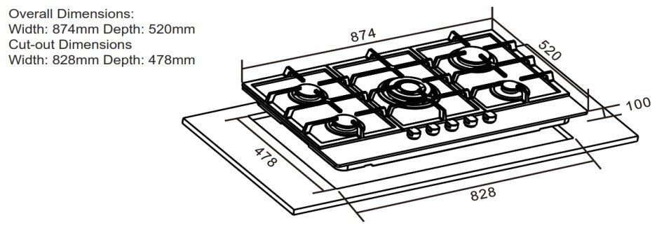 Culina 36 inch 220 volts gas cooktop lg lpg or natural gas 220v 240 volts 90 cm UBGOG901BK stovetop - 220 - Electronics