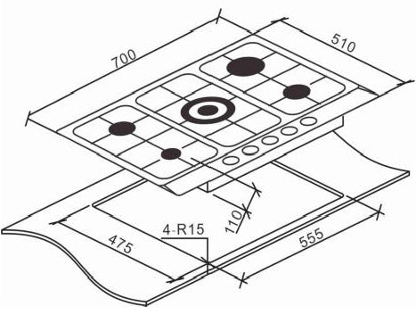 Culina CATAUBGHDFFJ70SS 220 volts gas cooktop 28 inches 70 cm stovetop 220v 240 volt - 220 - Electronics