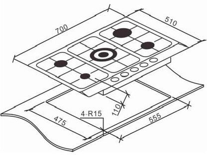 Culina CATAUBGHDFFJ70SS 220 volts gas cooktop 28 inches 70 cm stovetop 220v 240 volt - 220 - Electronics