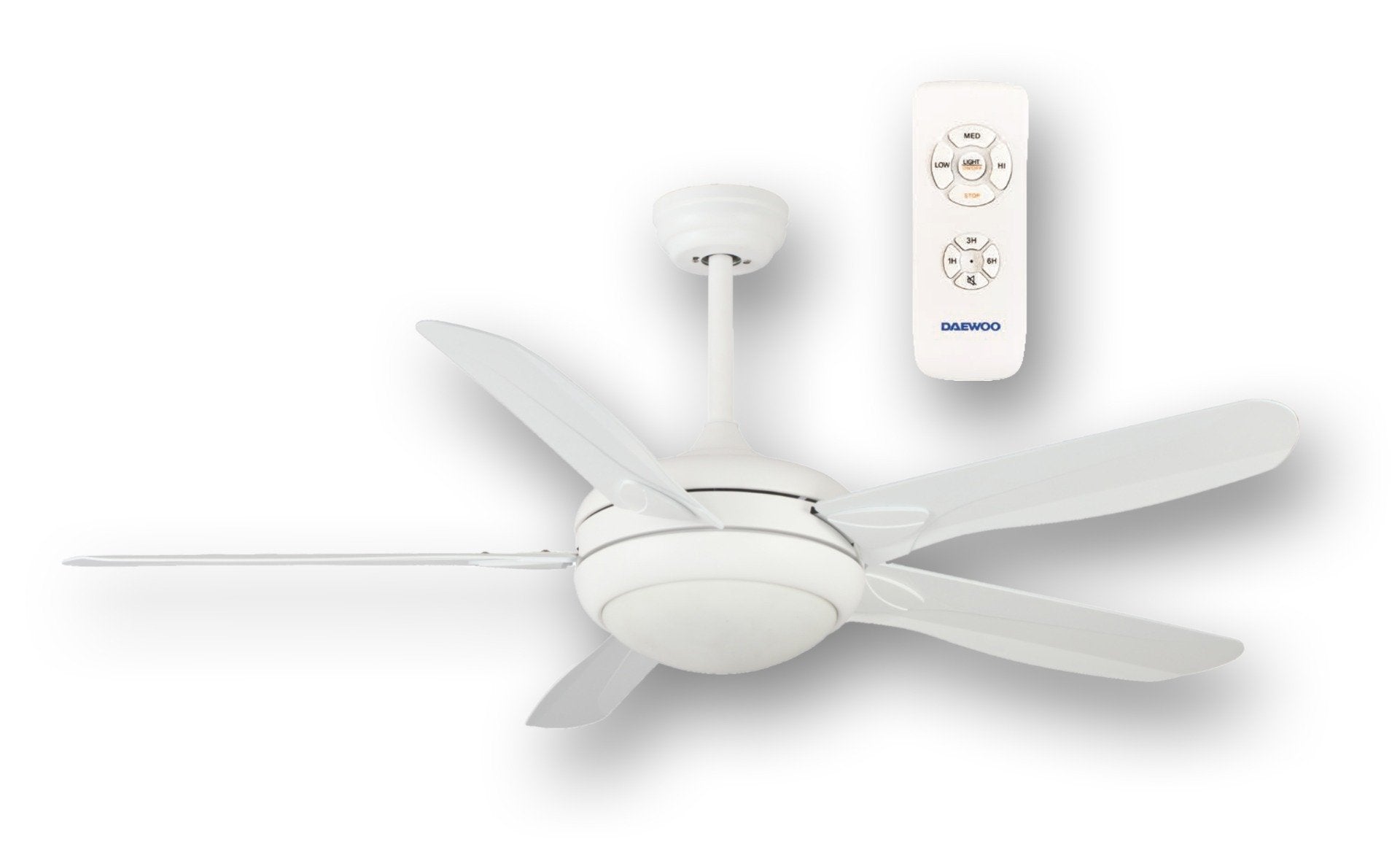Daewoo 220 volt ceiling fan White with LED light remote 5 blades 220v 240 volts 50 hz DE - 56CFW01 - 220 - Electronics