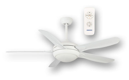 Daewoo 220 volt ceiling fan White with LED light remote 5 blades 220v 240 volts 50 hz DE - 56CFW01 - 220 - Electronics