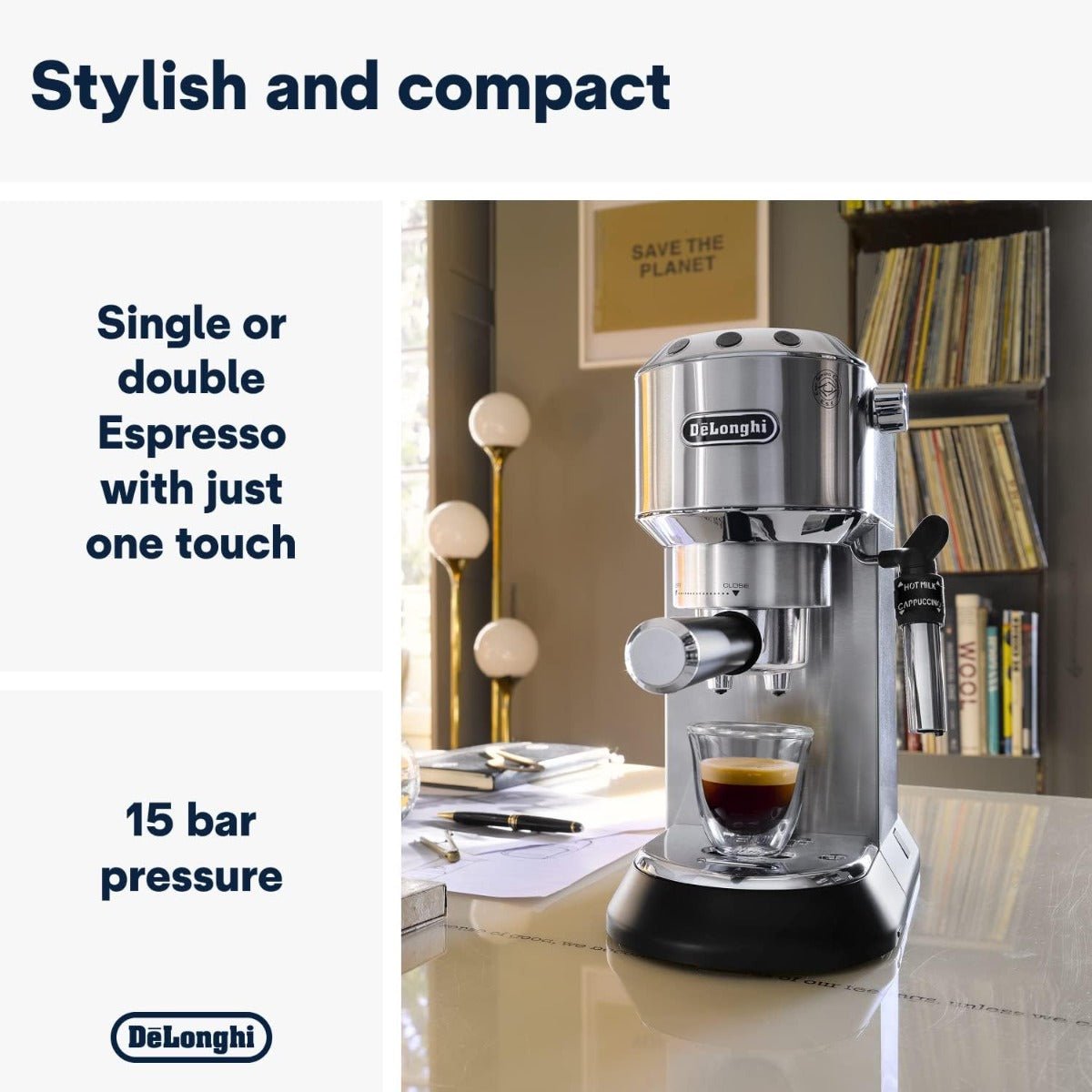 Delonghi 220 volt Dedica Style Traditional pump Espresso Coffee and Ca