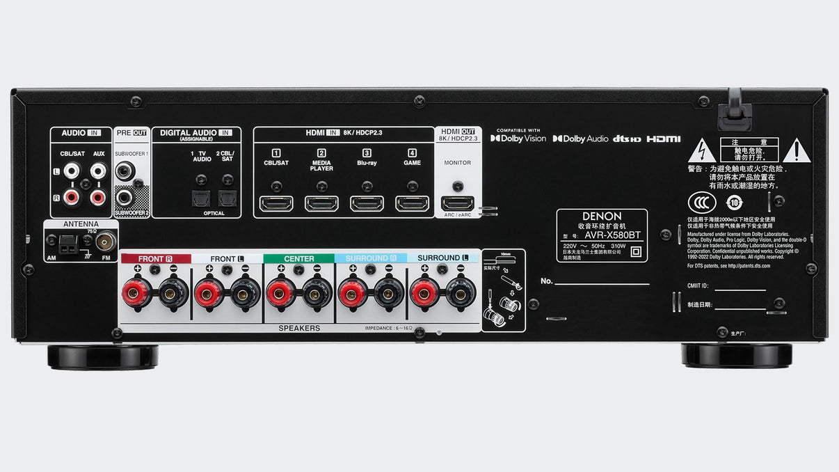 Denon 220 volt receiver amplifier AVR - X580BT 220 volt AV Receiver Amplifier 5.1 Channel 8K Bluetooth 220v 240 volt 50 hz 60hz - 220 - Electronics