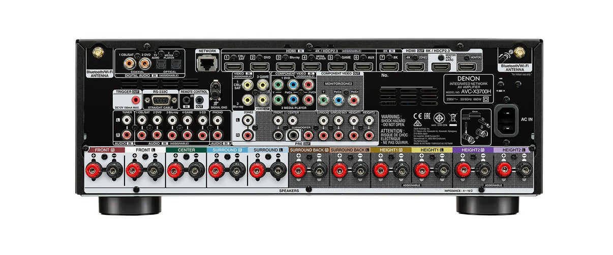 Denon AVC - X3700H 220 volt AV Receiver Amplifier 9.2 Channel 8k Bluetooth HEOS 220v 240 volt - 220 - Electronics