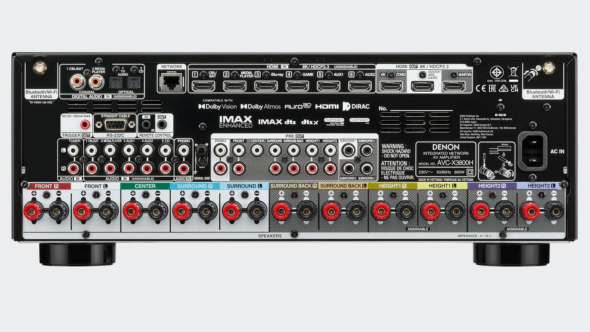Denon AVC - X3800H 220 volt AV Receiver Amplifier 9.4 Channel 8k Bluetooth HEOS 220v 240 volt - 220 - Electronics