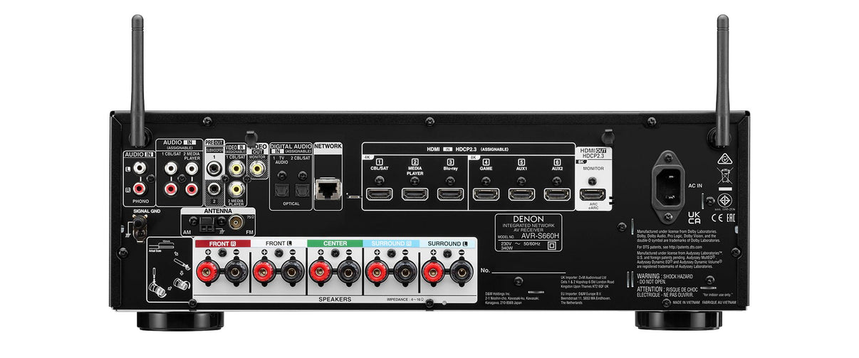 Denon AVR - S660 220 volt 5.2 Channel Bluetooth AV Receiver Amplifier with Built in HEOS 220v 240 volts 50 hz - 220 - Electronics