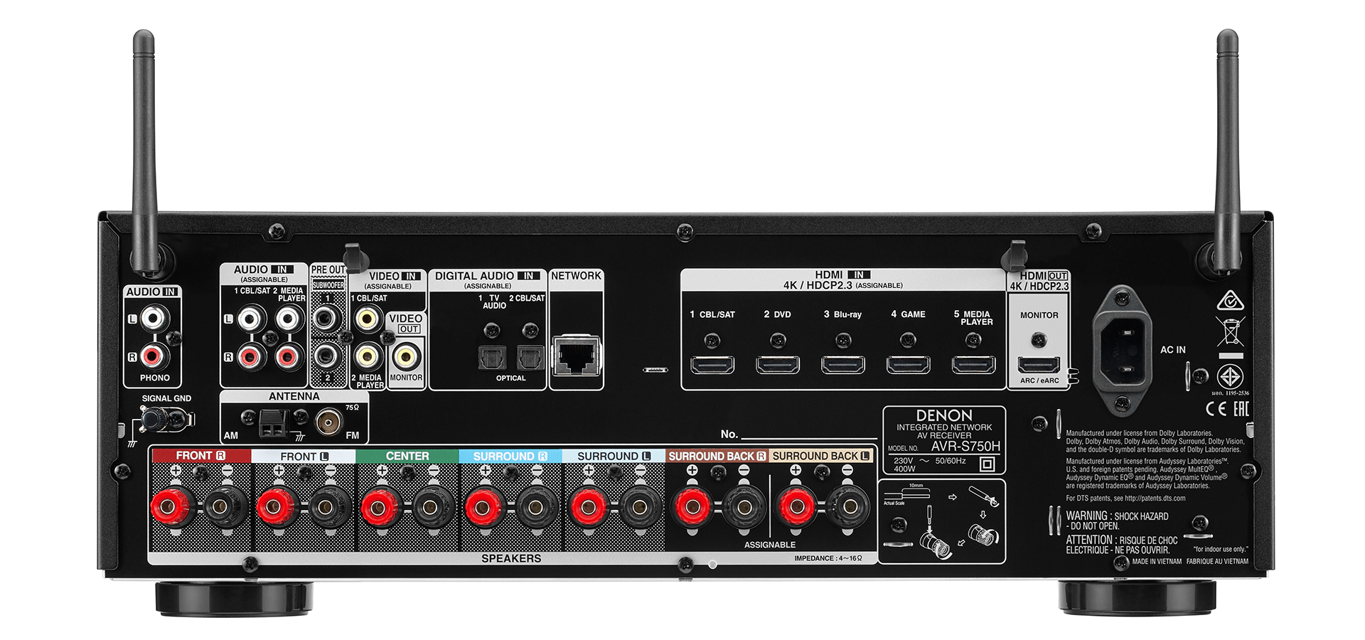 Denon AVR - S750H 220 volts AV Receiver Amplifier 5.1 Ch. 4K Ultra HD with Bluetooth 220v 240 volt - 220 - Electronics