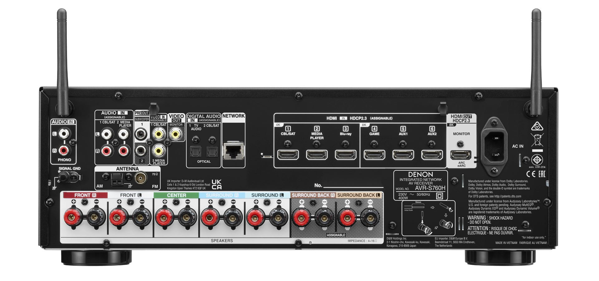 Denon AVR - S760H 220 volt av receiver amplifier 7.2 Ch 8k AV receiver with voice control and Heos Bluetooth - 220 - Electronics