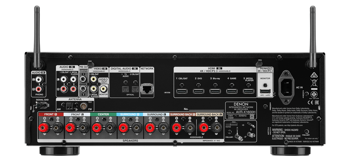 Denon AVR - X1600 220 volt 7.2 Channel 4K Ultra HD AV Receiver with 3D Audio and HEOS Built - In 220v 240 volts 50 hz / 60 hz - 220 - Electronics