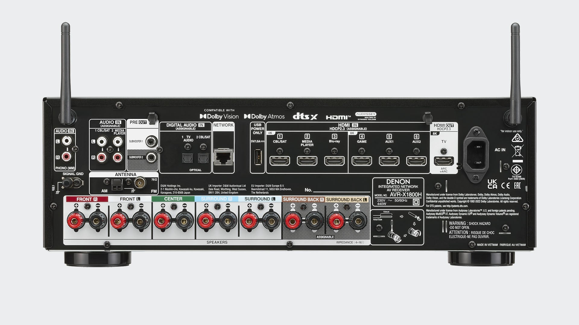 Denon AVR-X1800H 220 volt AV Receiver Amplifier 7.2 Channel 8k Bluetoo