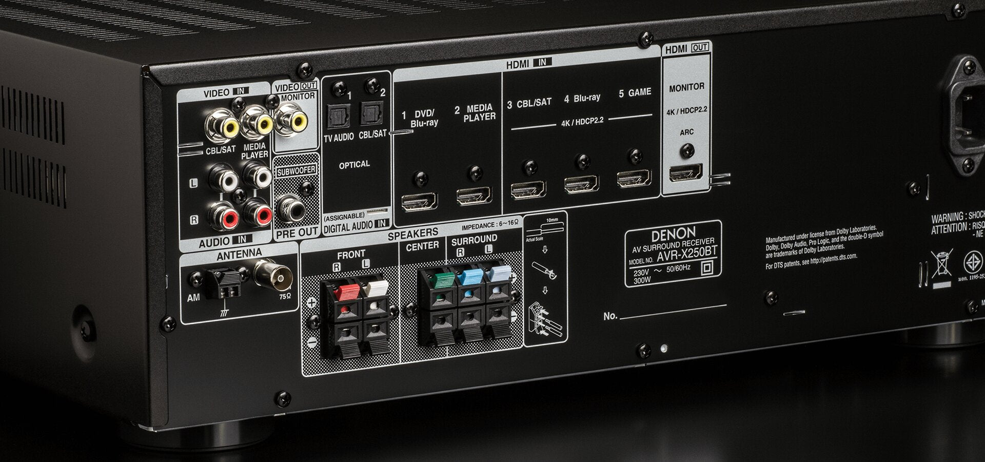 Denon AVR-X250BT 220 volts AV Receiver Amplifier 5.1 Ch. 4K Ultra HD w