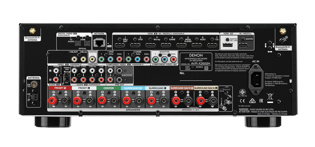 Denon AVR - X2600 220 volt 7.2 Channel 4K Ultra HD AV Receiver with 3D Audio and HEOS Built - In 220v 240 volts 50 hz / 60 hz - 220 - Electronics