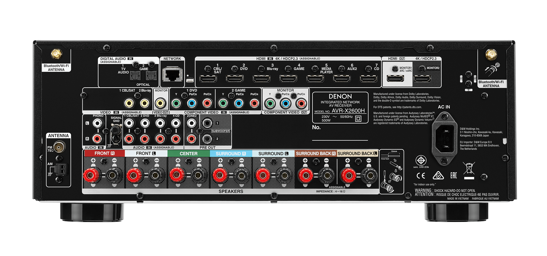Denon AVR - X2600 220 volt 7.2 Channel 4K Ultra HD AV Receiver with 3D Audio and HEOS Built - In 220v 240 volts 50 hz / 60 hz - 220 - Electronics