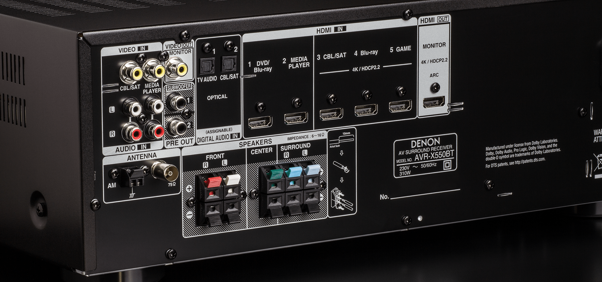 Denon AVR - X550BT 220 volt 5.2 channel Bluetooth av receiver 220v 240 volts 50 hz - 220 - Electronics