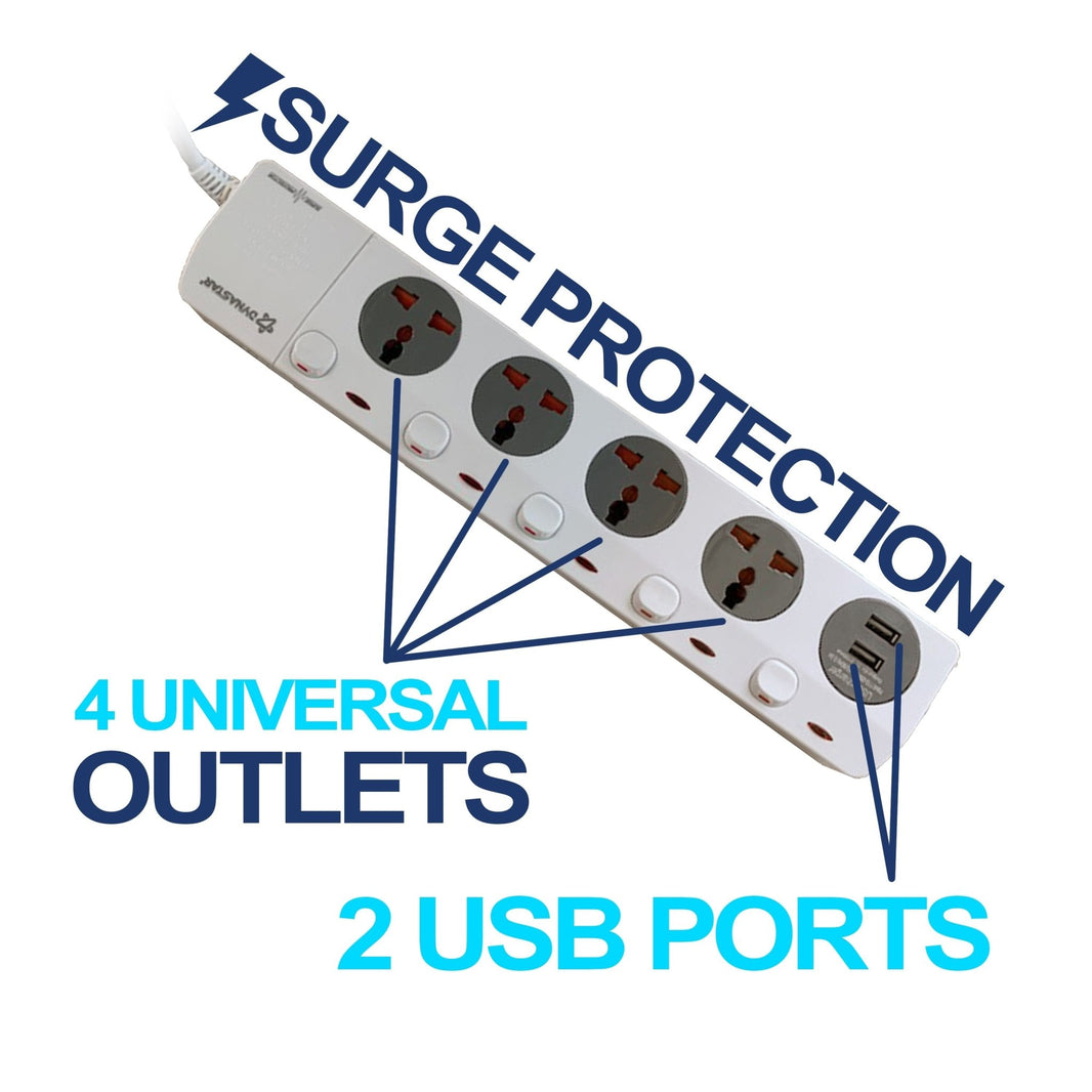 Dynastar 110 - 220 volt Universal Power Strip 240v surge protector 240 volts 220v With 4 Outlet plus 2 USB Universal Heavy Duty DPS5 - USB - 220 - Electronics