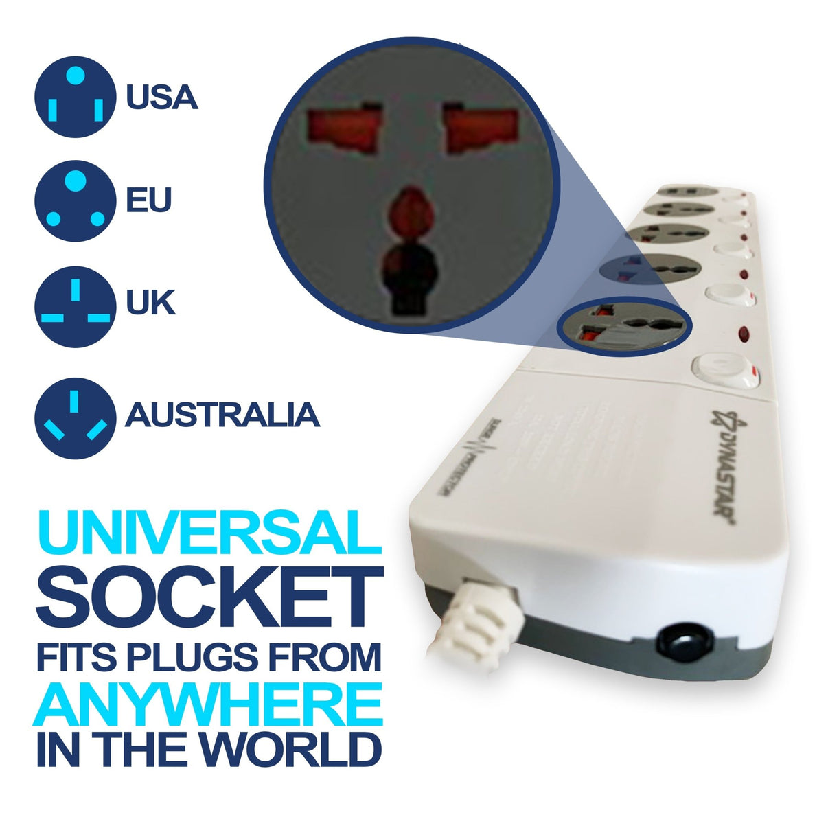 Dynastar 110 - 220 volt Universal Power Strip 240v surge protector 240 volts 220v With 4 Outlet plus 2 USB Universal Heavy Duty DPS5 - USB - 220 - Electronics